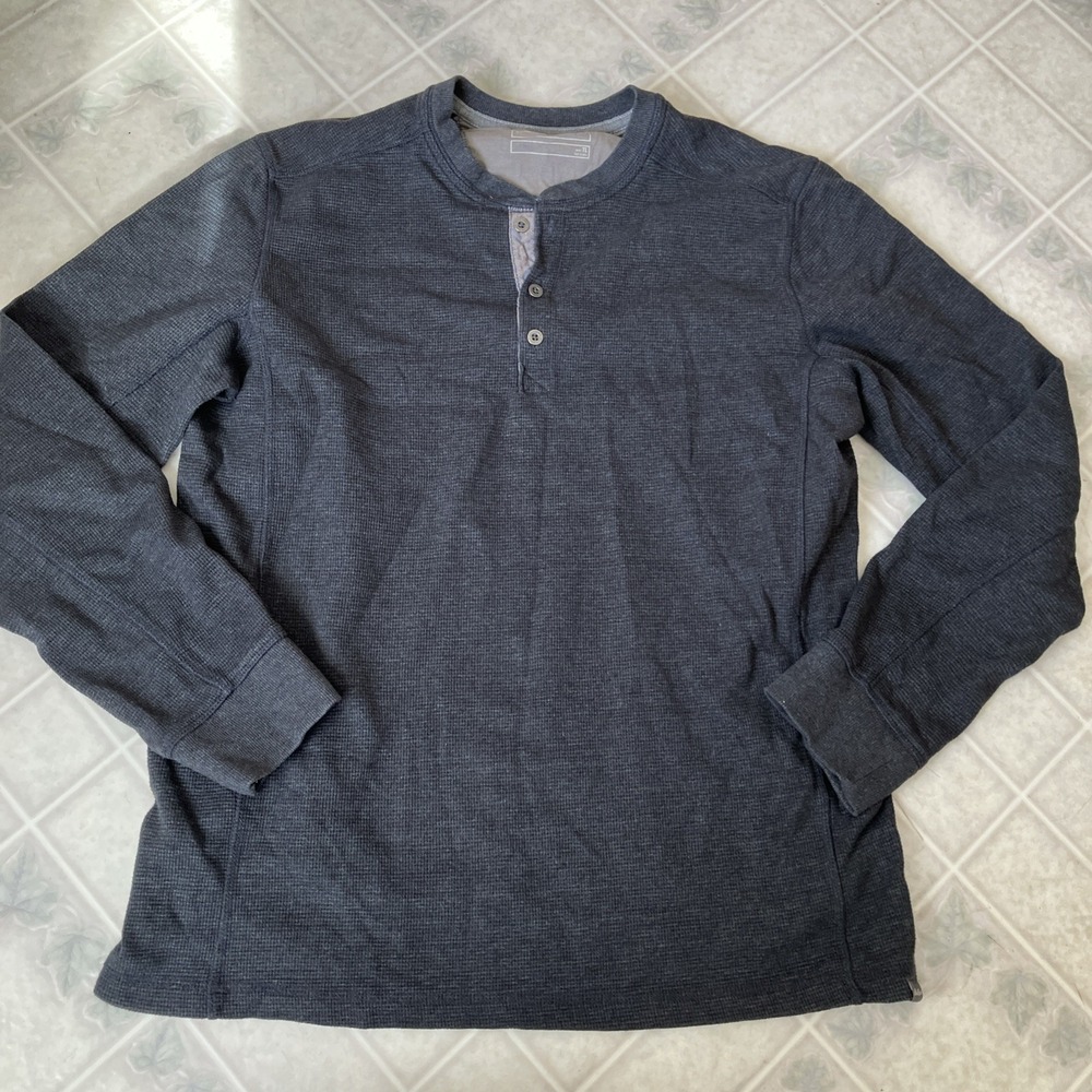 Eddie‎ Bauer Men's Thermal Henley Gray Large Tall Waffle Weave Thick 13202496